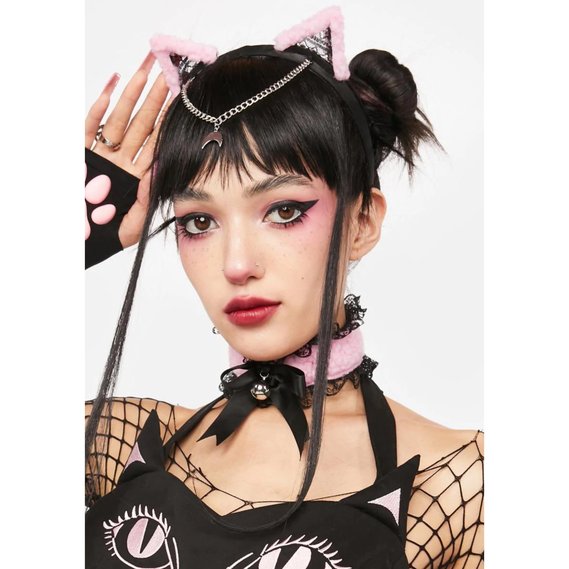 Kitty Costume Accessories Set | Pink Cat Tail - Matching Headband - Choker - The Grave Girls - Headbands