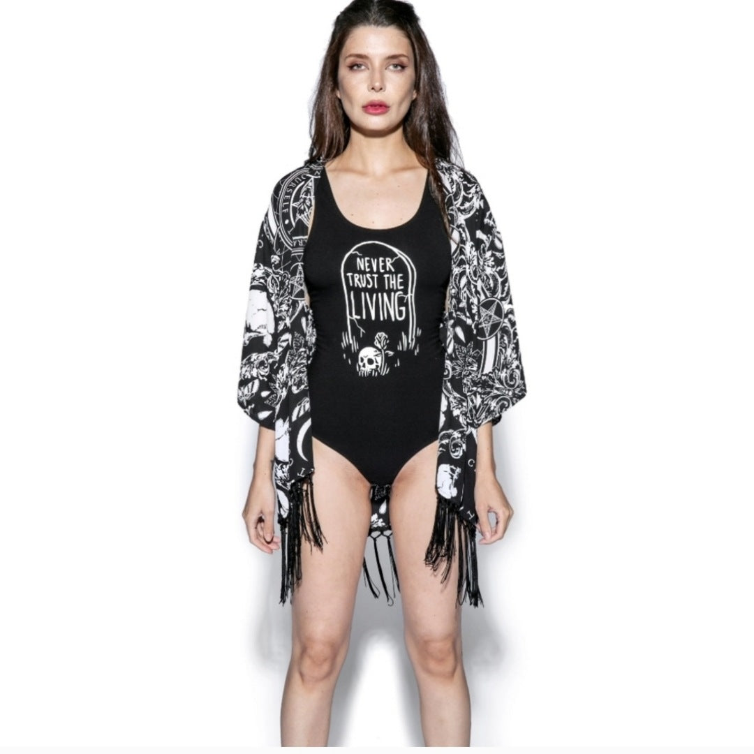 Women's Onepiece Swimsuit | Never Trust The Living | Black & White Suit - Blackcraft Cult - Swimwear