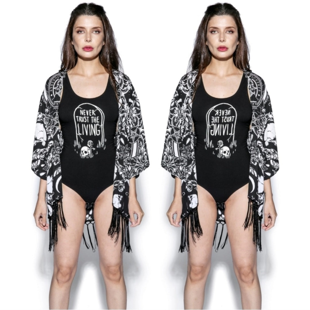 Women's Onepiece Swimsuit | Never Trust The Living | Black & White Suit - Blackcraft Cult - Swimwear