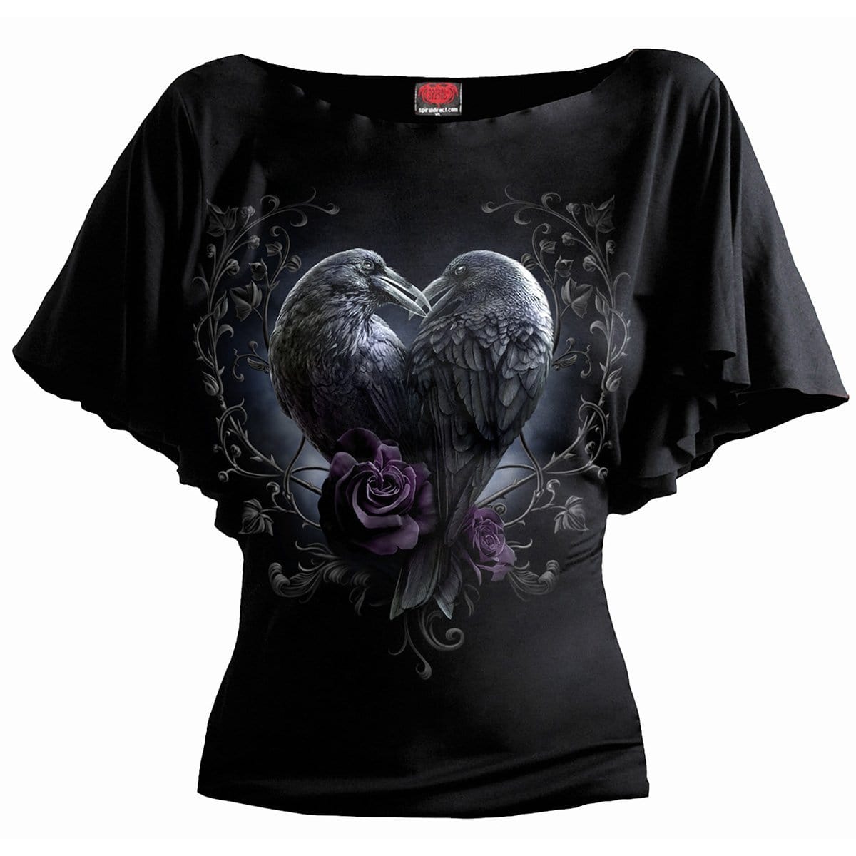 RAVEN HEART - Boat Neck Bat Sleeve Top Black -  - Tops - Short Sleeve