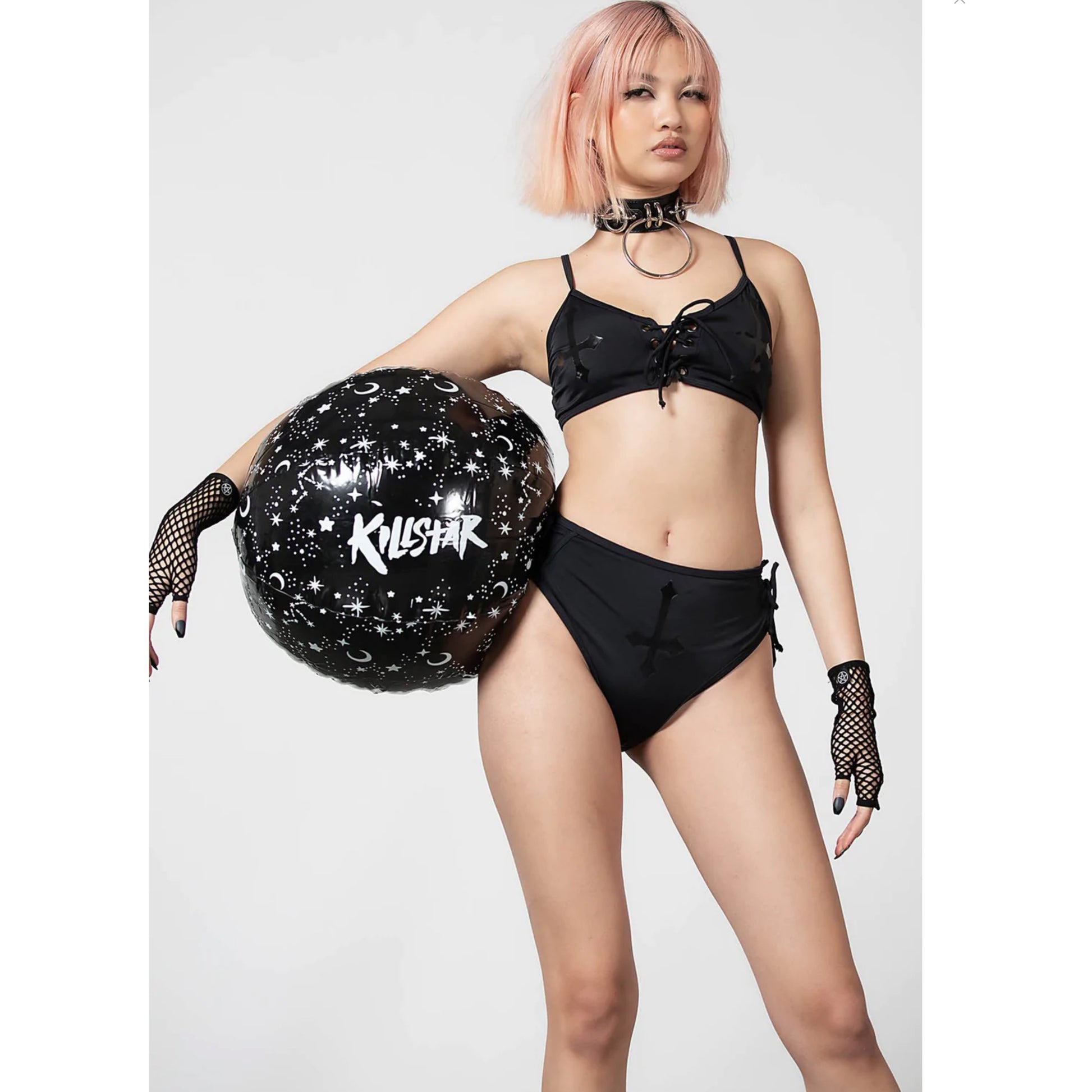 Xandria 2-Piece Swimsuit | Black On Black Cross Detail On Chest - Killstar - Swimwear