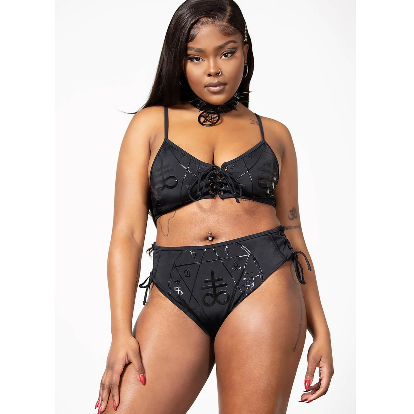 Charla 2-Piece Swimsuit | Black On Black Witchy Symbols - Killstar - Swimwear