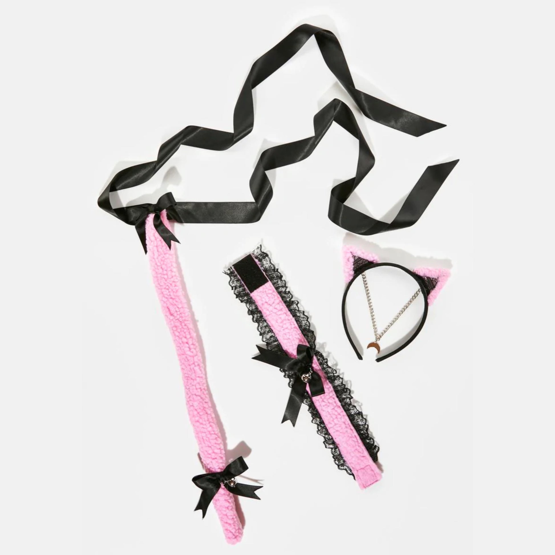 Kitty Costume Accessories Set | Pink Cat Tail - Matching Headband - Choker - The Grave Girls - Headbands