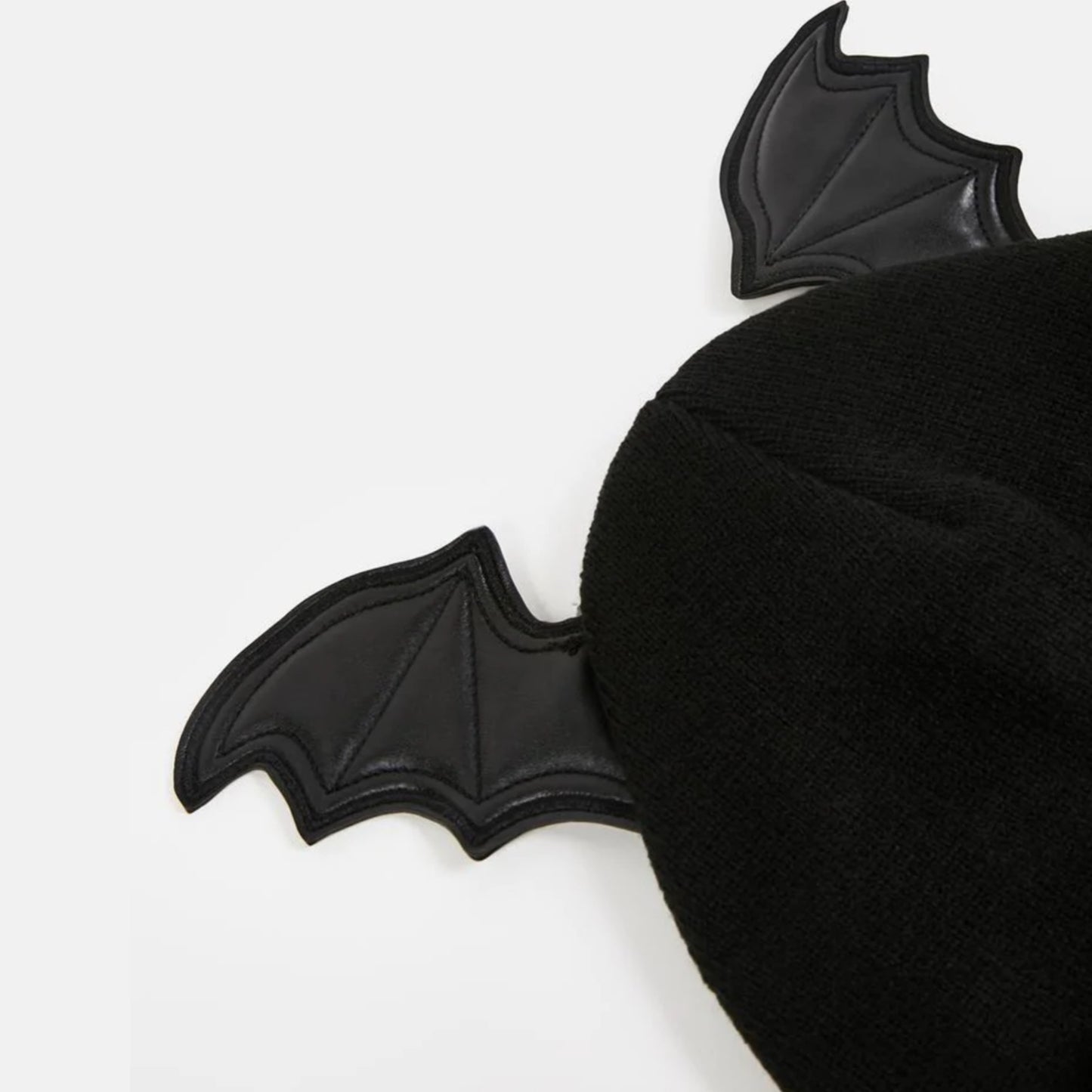 Bat Wing Beanie | Black Knit Folded Cuff Vegan Leather Wings - The Grave Girls - Beanies