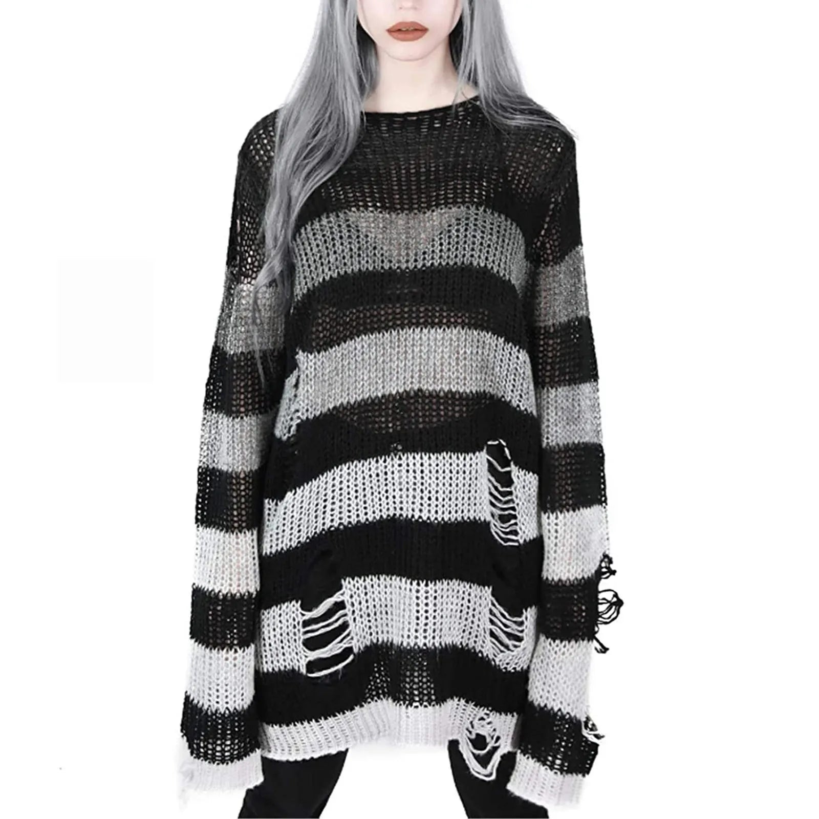 Midnight Melancholy Distressed Sweater - A Gothic Universe - Sweaters