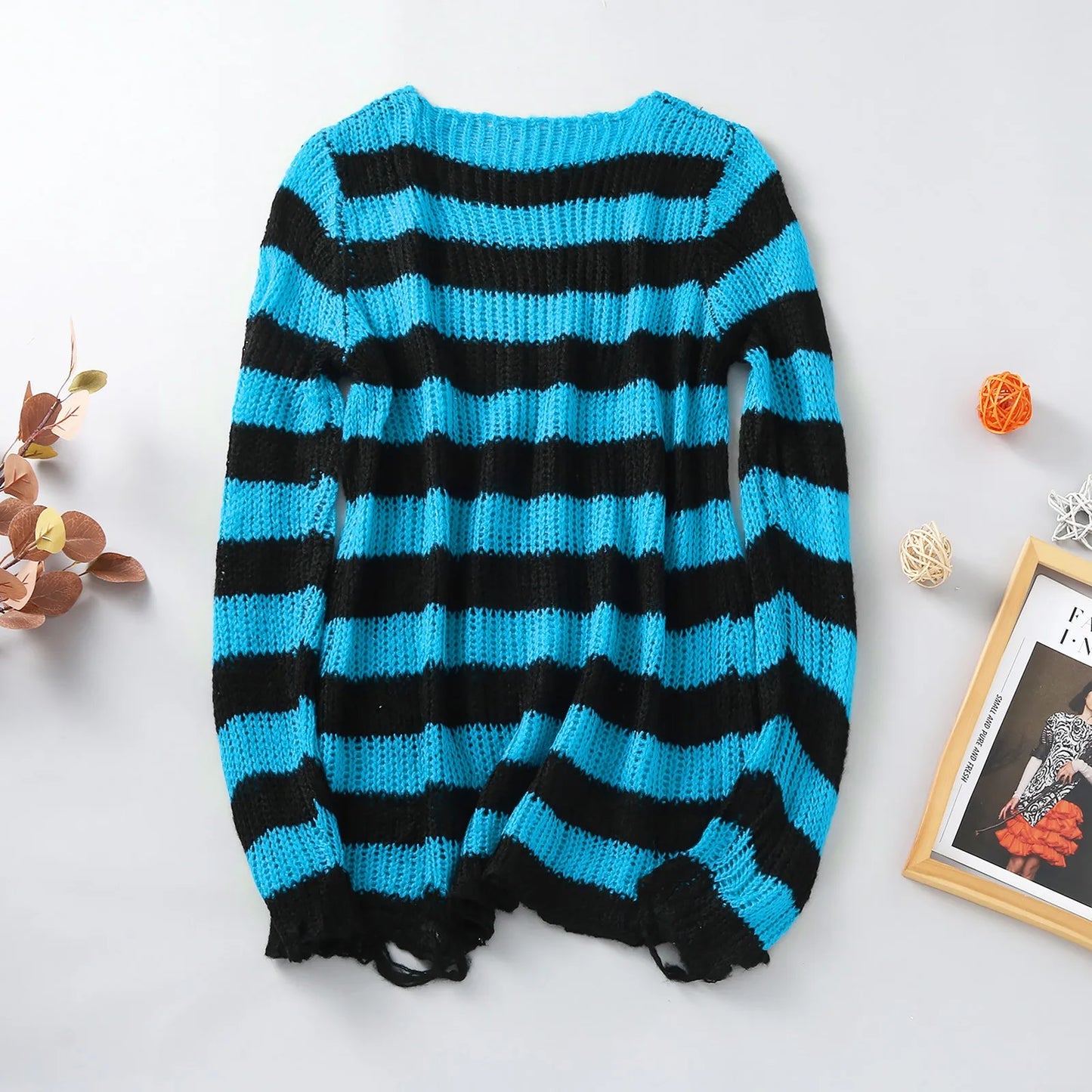 Gothic Stripe Distress Pullover Outerwear Sweater - A Gothic Universe - Sweaters