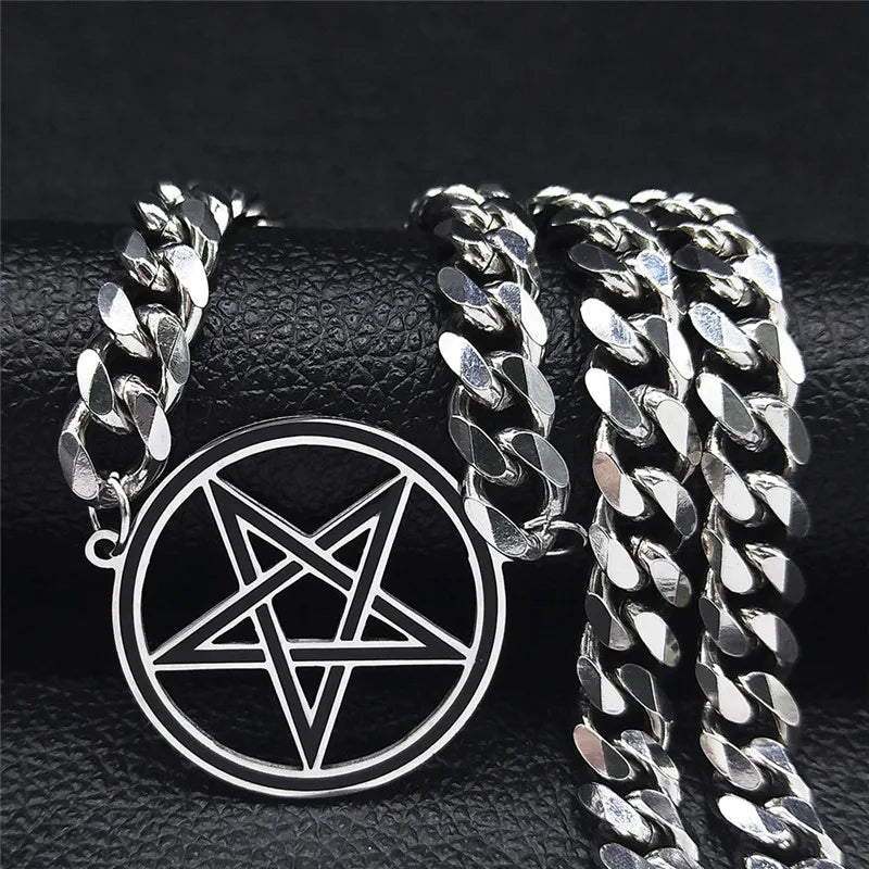 Shadow Serenity Inverted Pentagram Choker | Silver 19.6" - A Gothic Universe - Necklaces