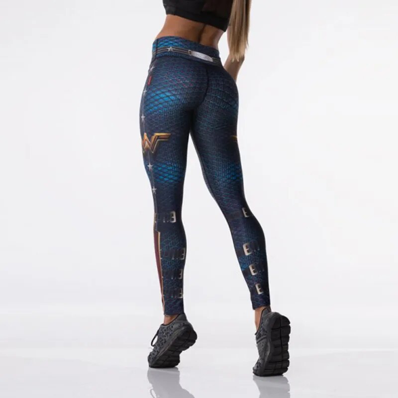 Wonder Women 3D Print Leggings | Elastic High Waist Stretchy Red Blue Ankle Length - A Gothic Universe - Leggings