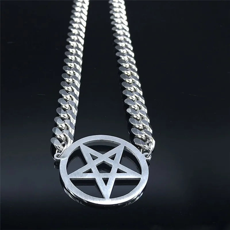 Shadow Serenity Inverted Pentagram Choker | Silver 19.6" - A Gothic Universe - Necklaces