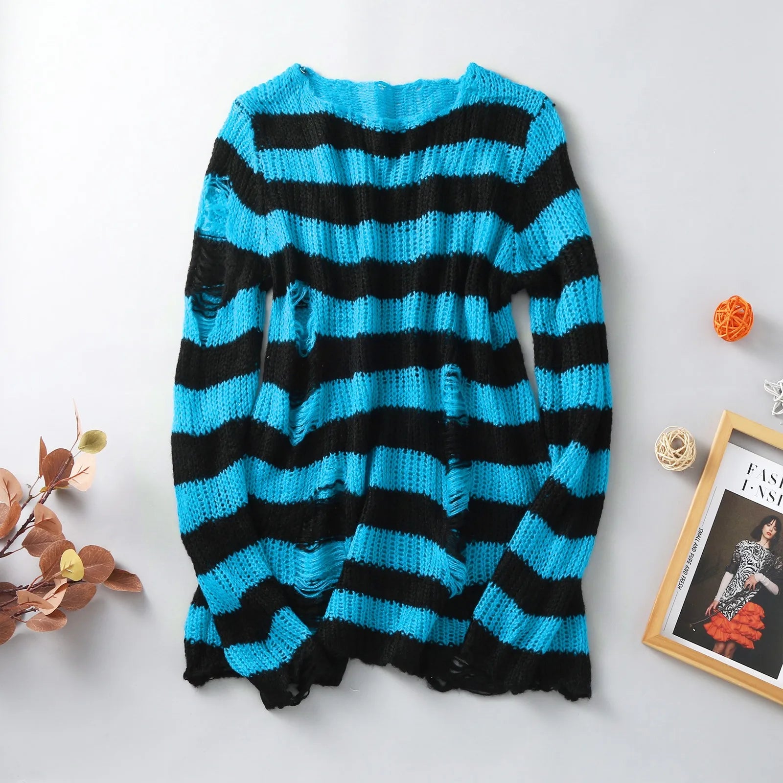 Gothic Stripe Distress Pullover Outerwear Sweater - A Gothic Universe - Sweaters