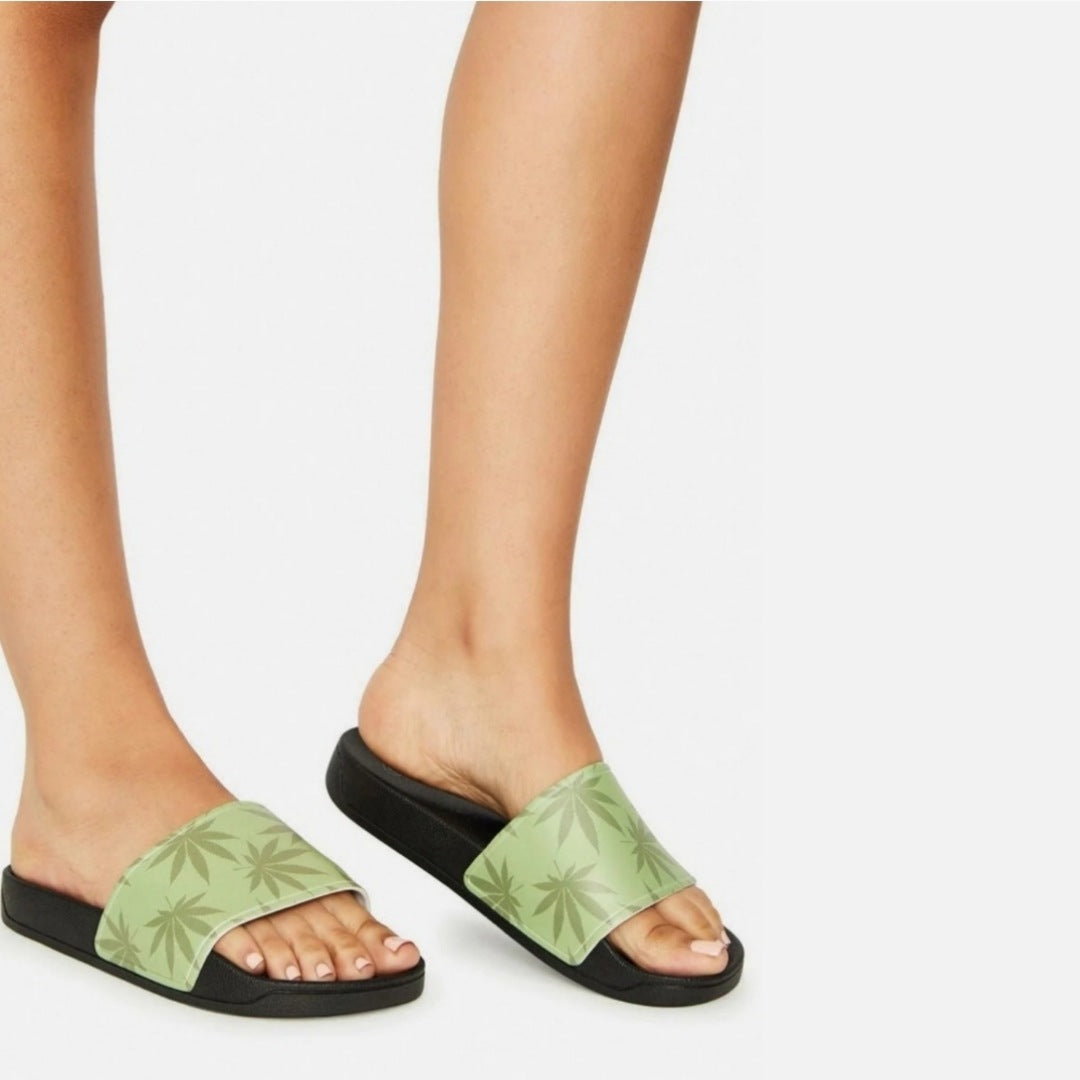 420 Slides | Green Plantlife Graphic Dual-Density Soles Screen Print Slides - HUF - Sandals