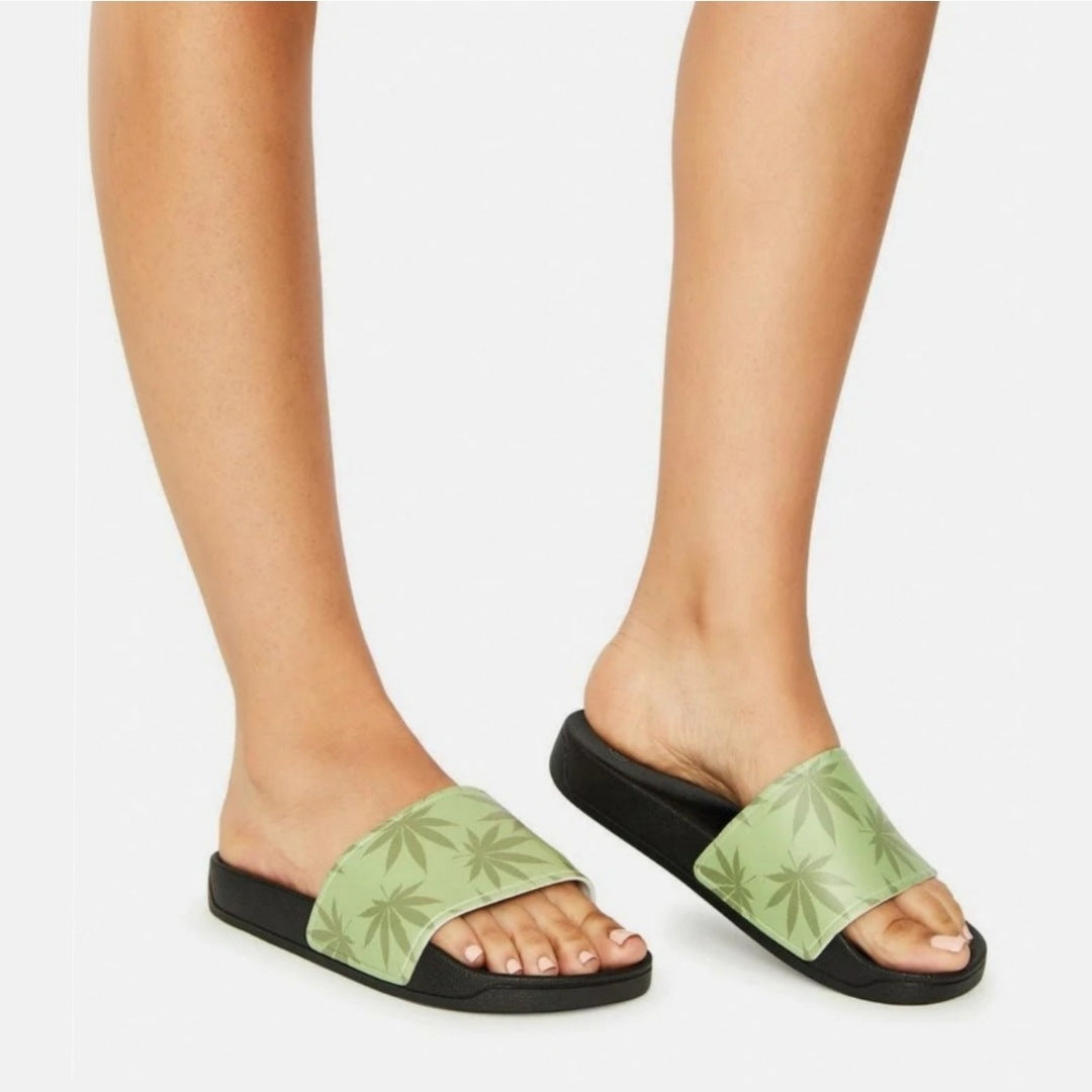 420 Slides | Green Plantlife Graphic Dual-Density Soles Screen Print Slides - HUF - Sandals