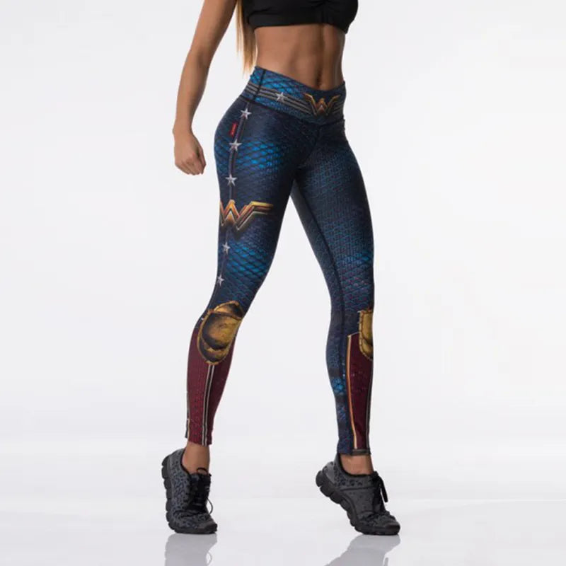 Wonder Women 3D Print Leggings | Elastic High Waist Stretchy Red Blue Ankle Length - A Gothic Universe - Leggings