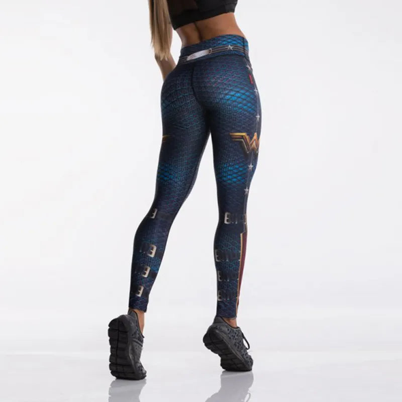 Wonder Women 3D Print Leggings | Elastic High Waist Stretchy Red Blue Ankle Length - A Gothic Universe - Leggings