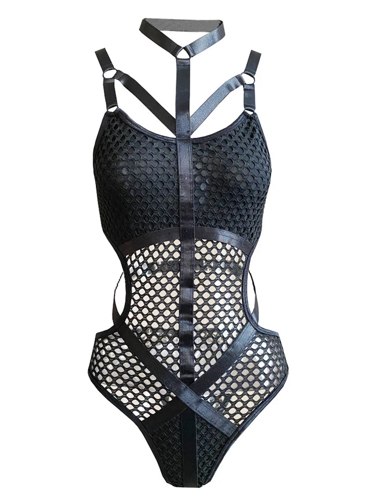 Shadowed Elegance Mesh Bodysuit | Unveil Your Dark Glamour - A Gothic Universe - Bodysuit