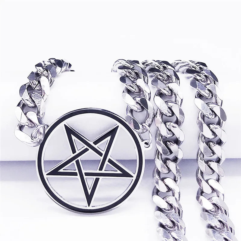 Shadow Serenity Inverted Pentagram Choker | Silver 19.6" - A Gothic Universe - Necklaces