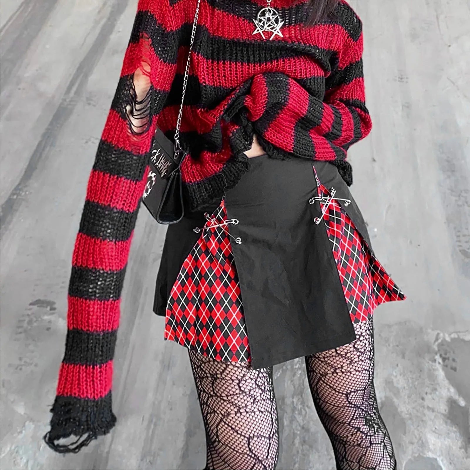 Red Abyss Oversized Sweater - A Gothic Universe - Sweaters