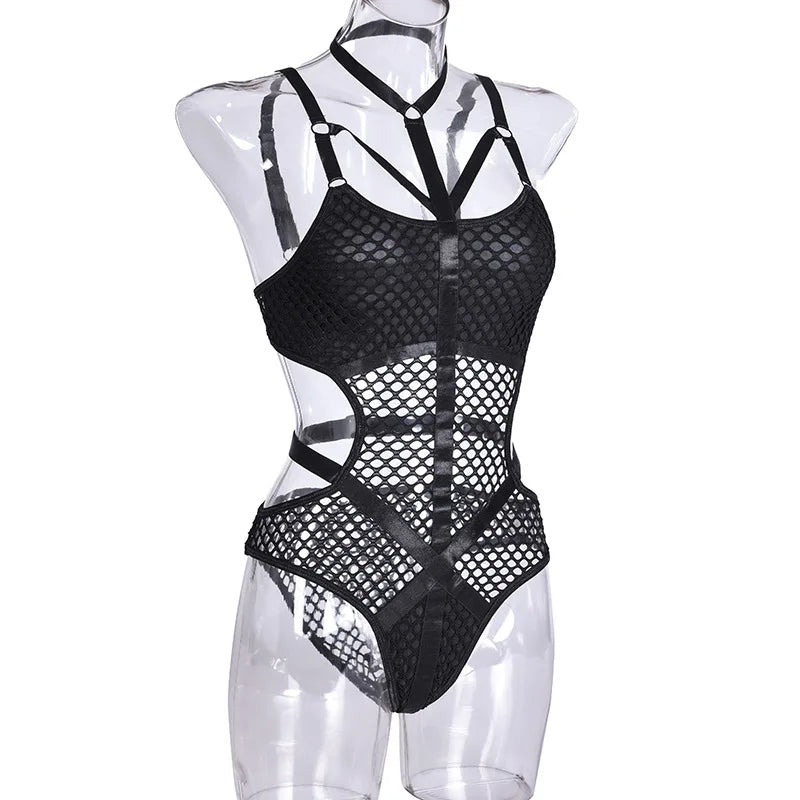 Shadowed Elegance Mesh Bodysuit | Unveil Your Dark Glamour - A Gothic Universe - Bodysuit