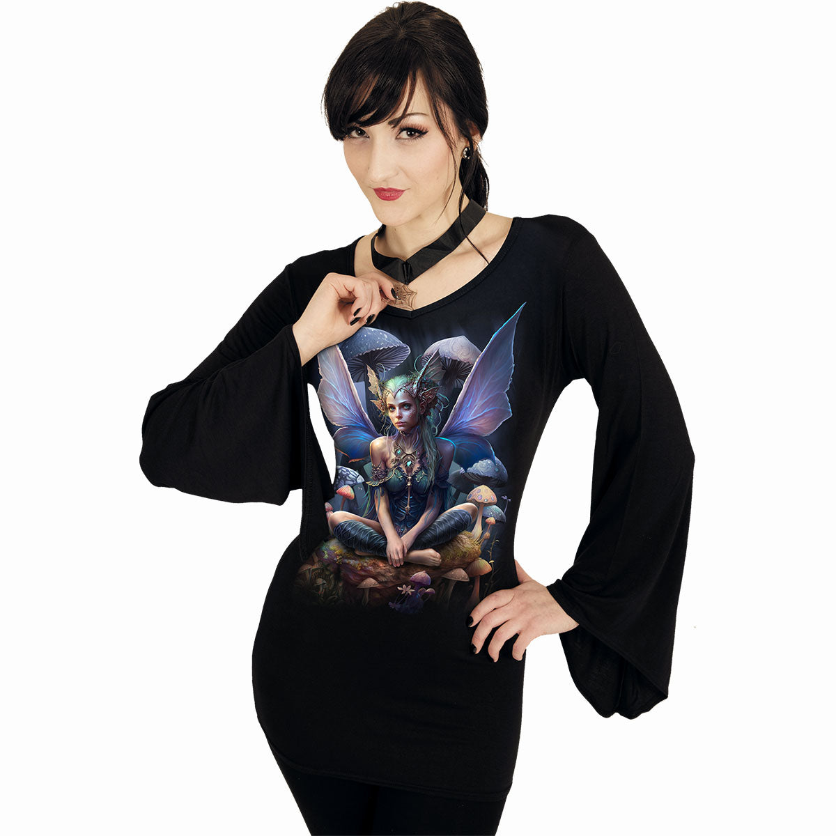 MAGICAL - V Neck Goth Sleeve Top Black -  - Tops - Long Sleeve