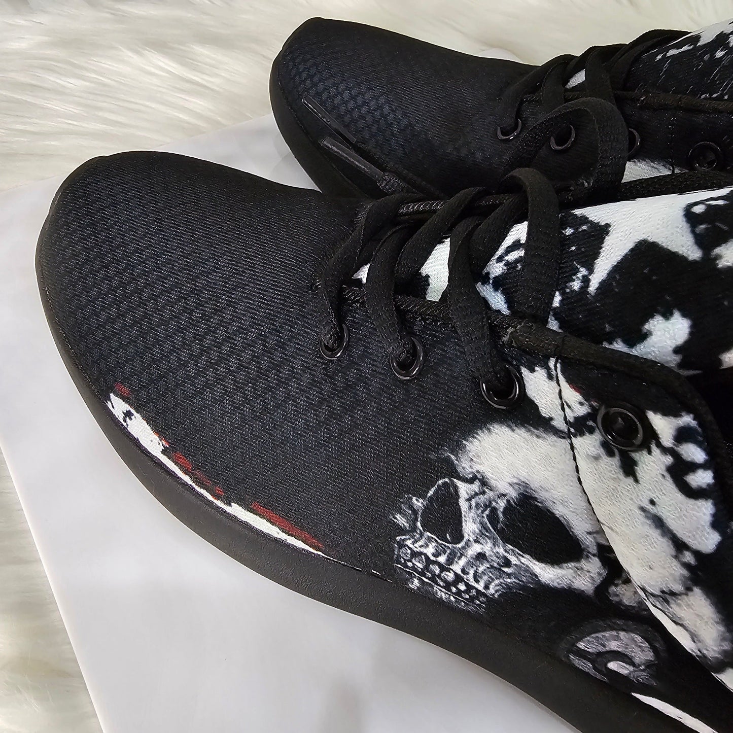 Men's Gothic Sneakers | Black & White Skull Print Breathable Lightweight & Comfy - A Gothic Universe - Shoes