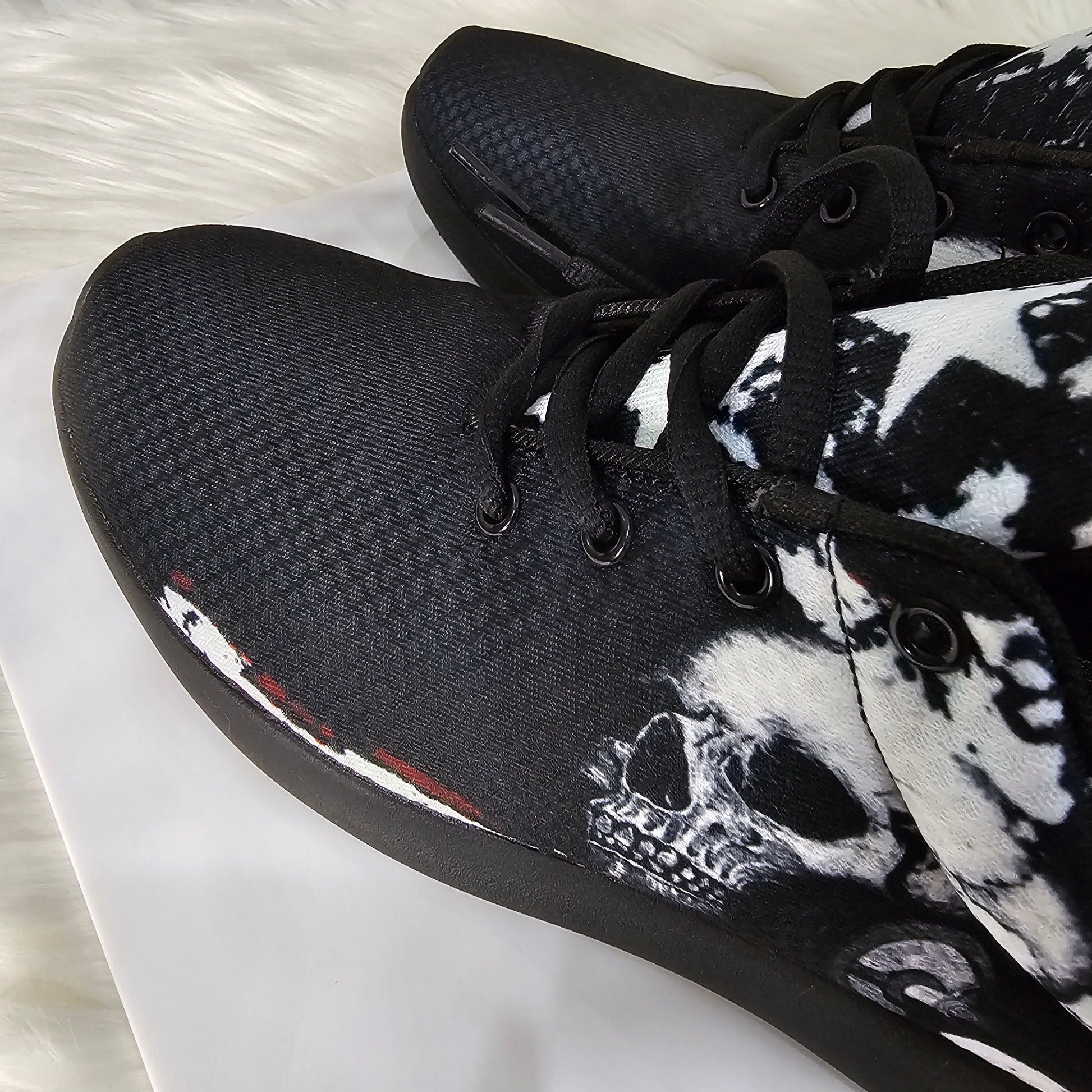 Men's Gothic Sneakers | Black & White Skull Print Breathable Lightweight & Comfy - A Gothic Universe - Shoes