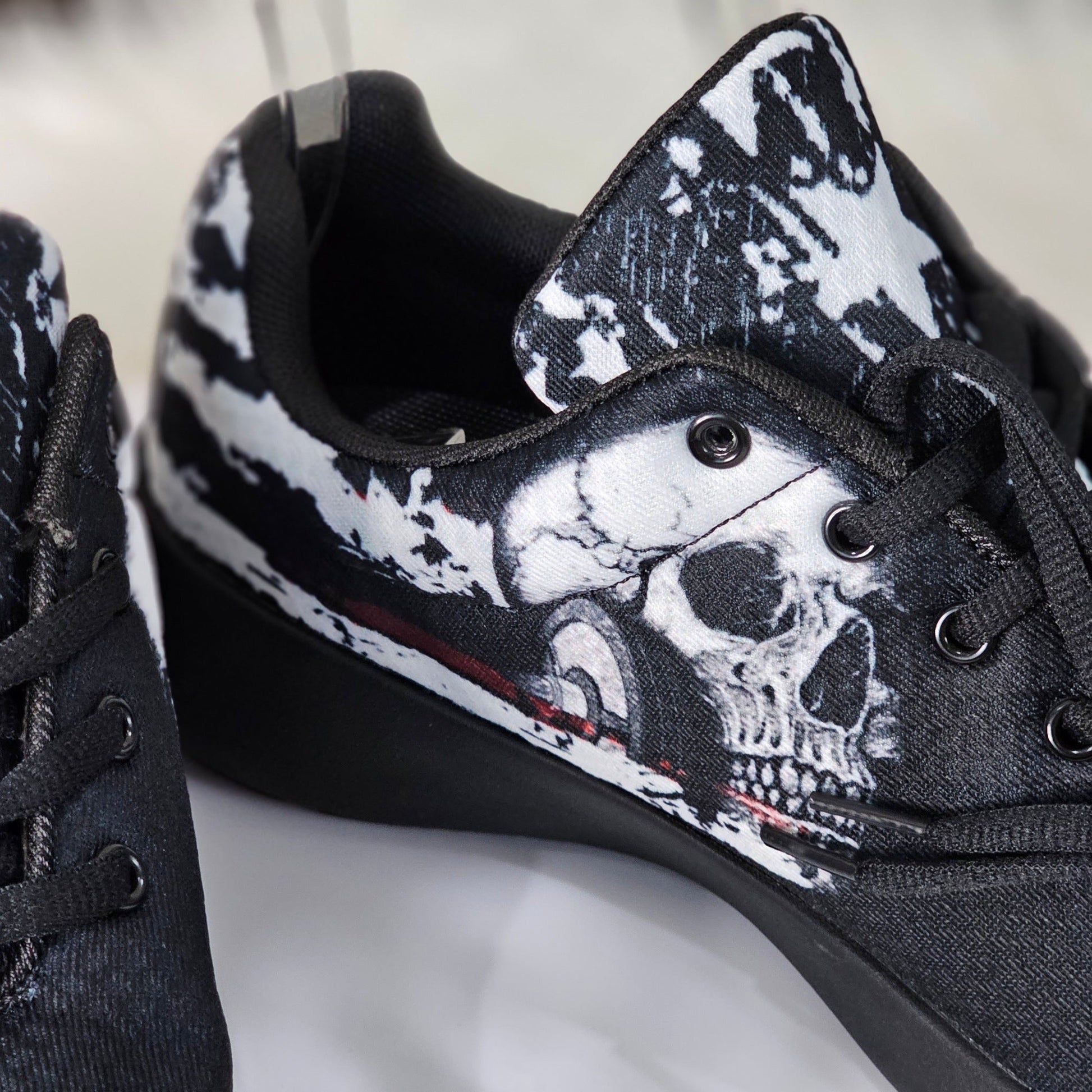 Men's Gothic Sneakers | Black & White Skull Print Breathable Lightweight & Comfy - A Gothic Universe - Shoes