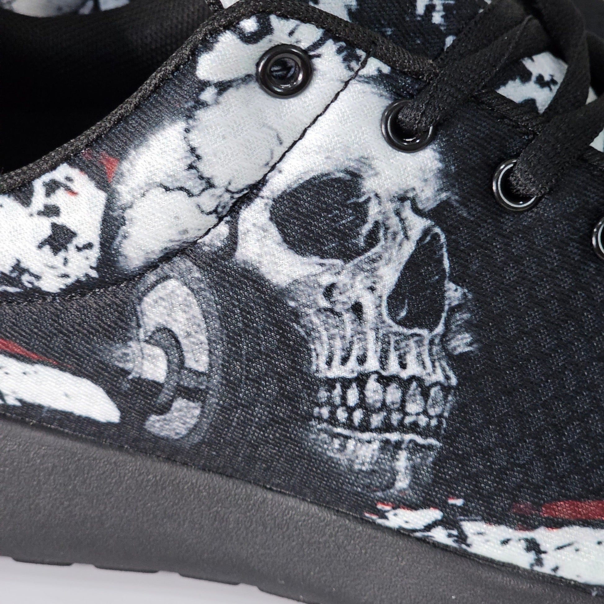 Men's Gothic Sneakers | Black & White Skull Print Breathable Lightweight & Comfy - A Gothic Universe - Shoes