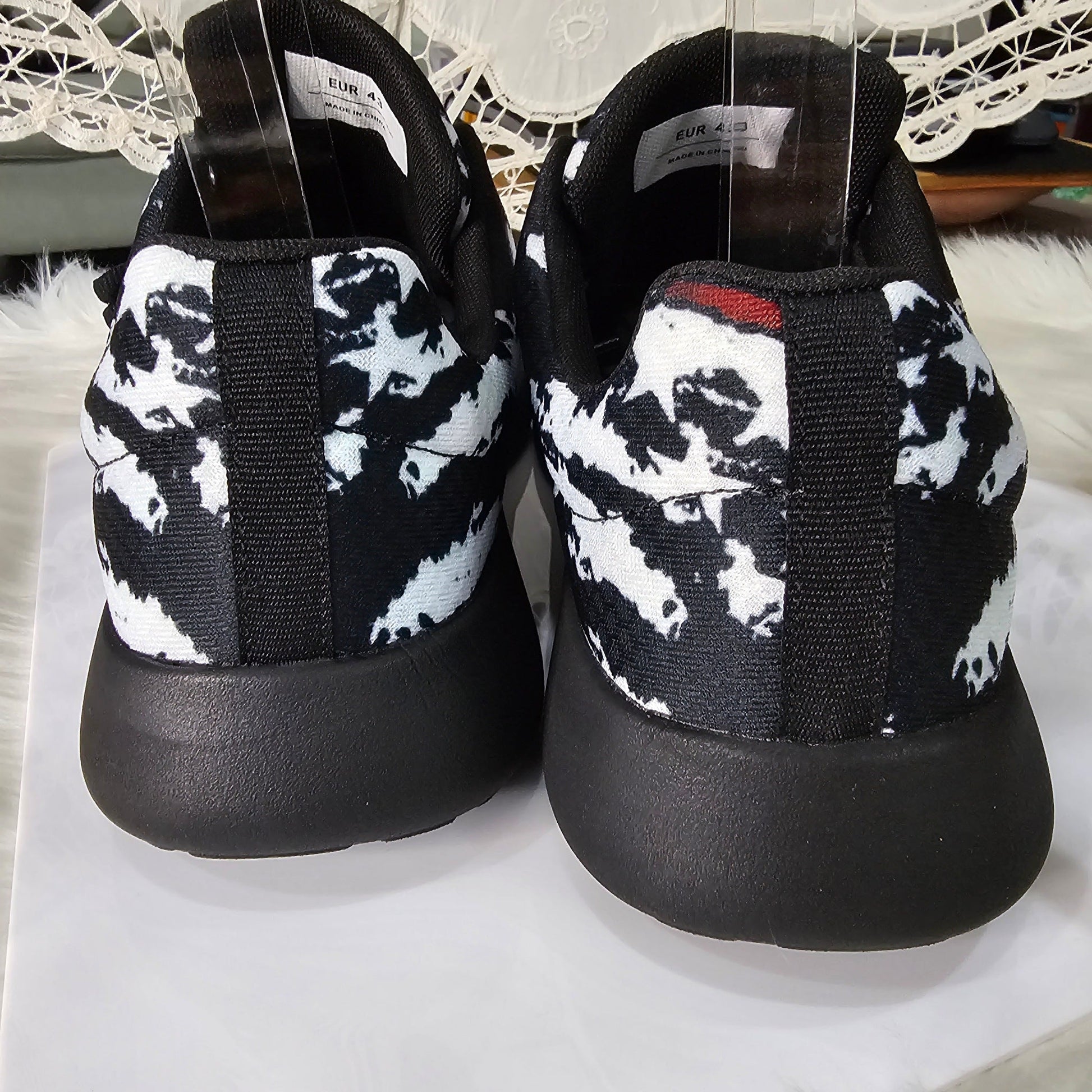 Men's Gothic Sneakers | Black & White Skull Print Breathable Lightweight & Comfy - A Gothic Universe - Shoes