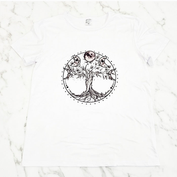 Women's Bright White Graphic Moon Phases Tree of Life Tee - A Gothic Universe - Shirts