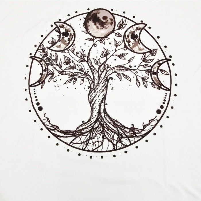 Women's Bright White Graphic Moon Phases Tree of Life Tee - A Gothic Universe - Shirts