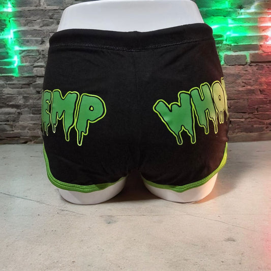 Booty Shorts Hemp Whore Graphic Black & Green Stretchy