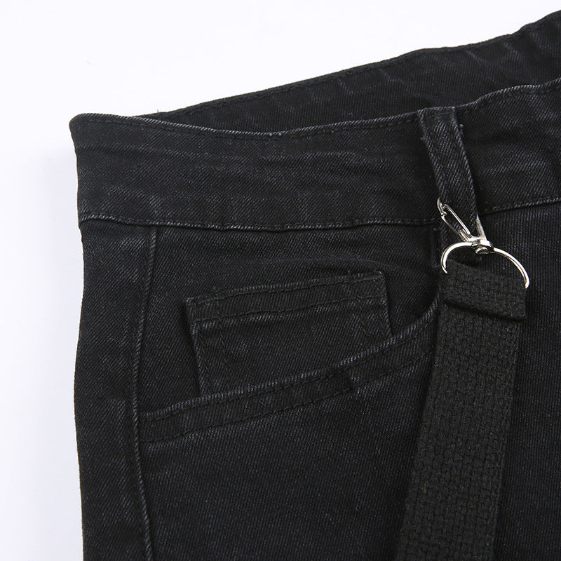 Shadow Veil Streetwear Trousers | Black Straps Pockets Pants - A Gothic Universe - Pants