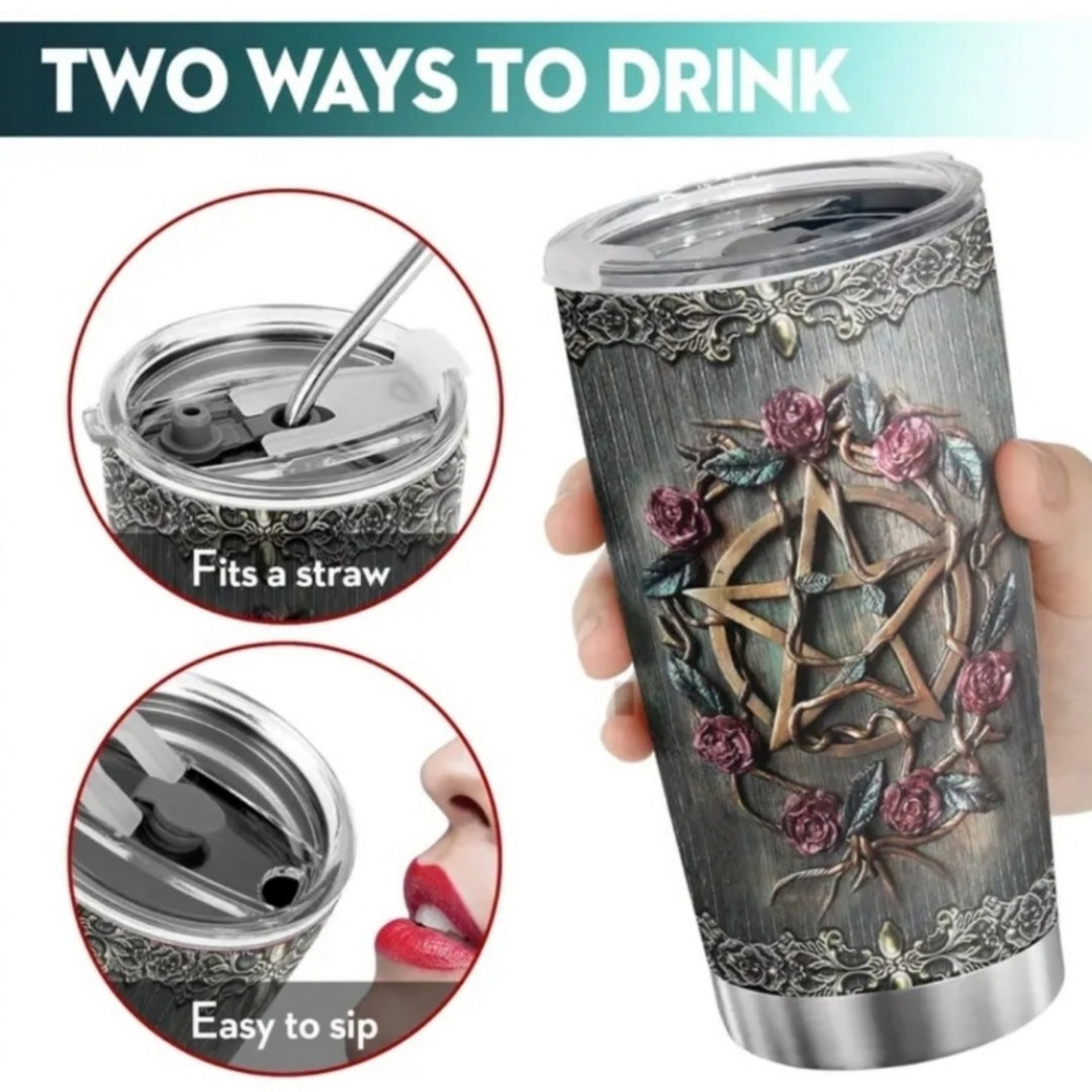 Double Walled Pentacle Witchy Insulated Travel Tumbler - A Gothic Universe - Cups