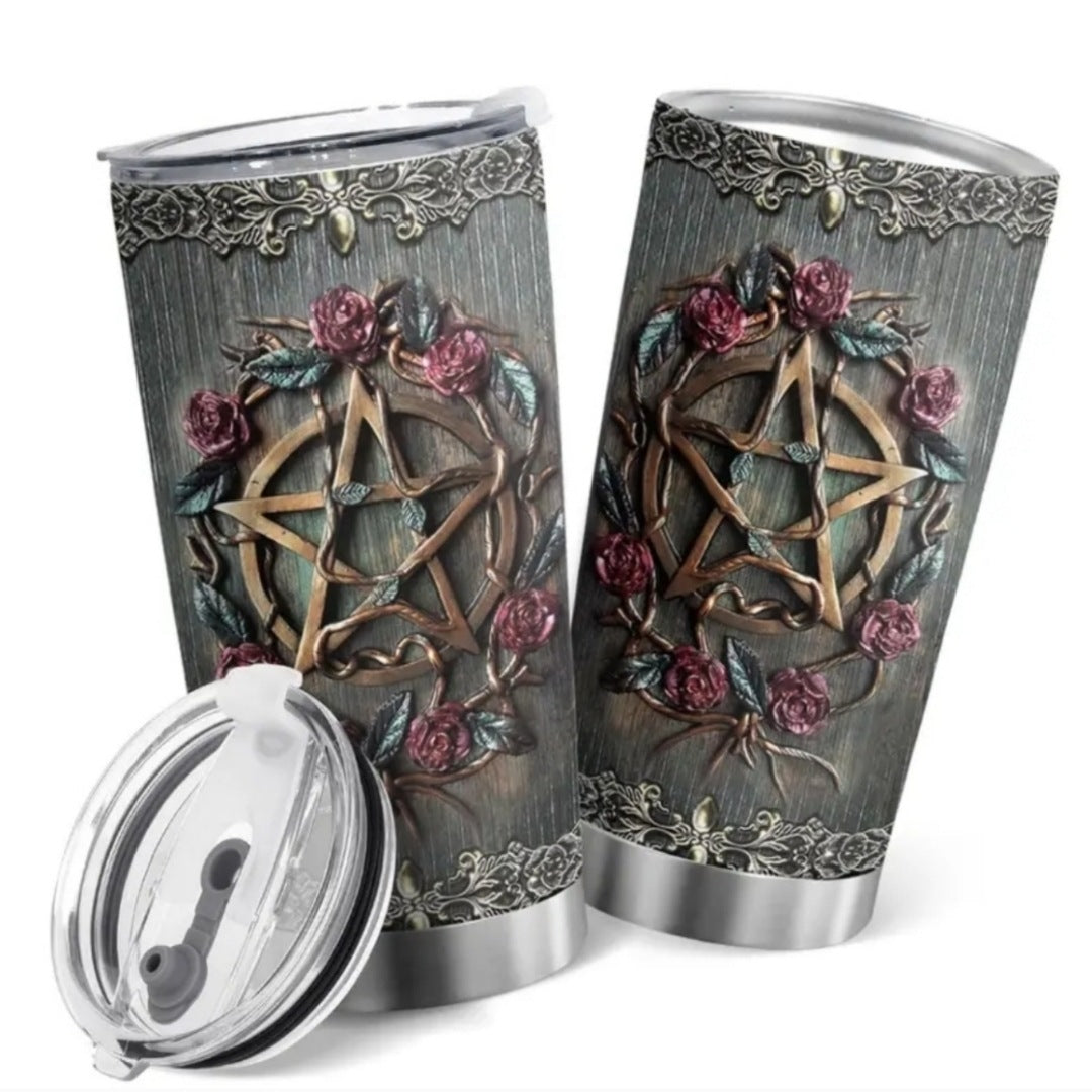 Double Walled Pentacle Witchy Insulated Travel Tumbler - A Gothic Universe - Cups