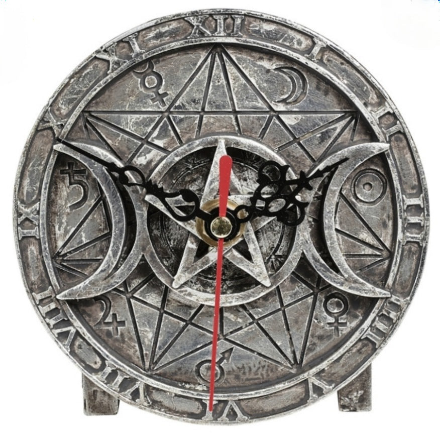 Wiccan Desk Clock | Antique Silver - The Vault - Clocks