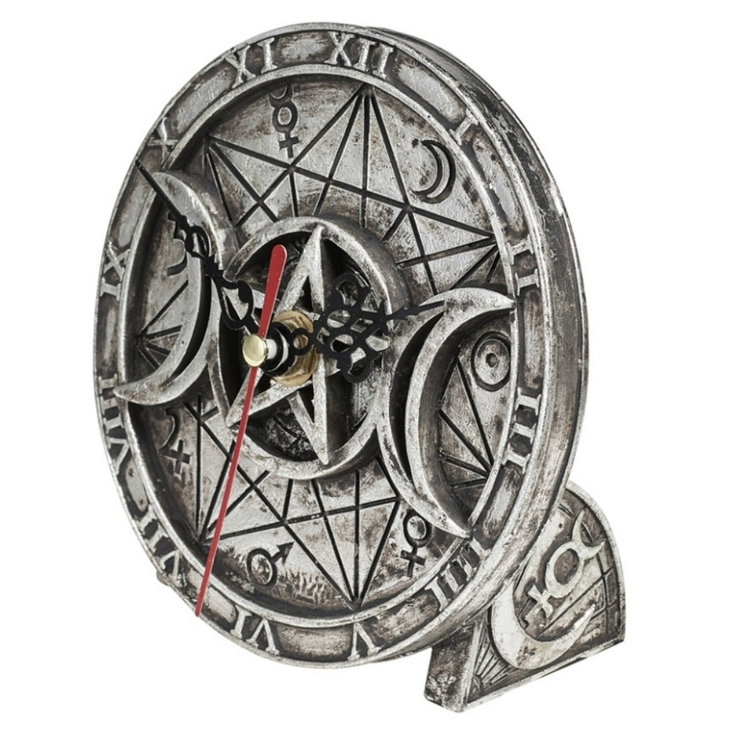 Wiccan Desk Clock | Antique Silver - The Vault - Clocks