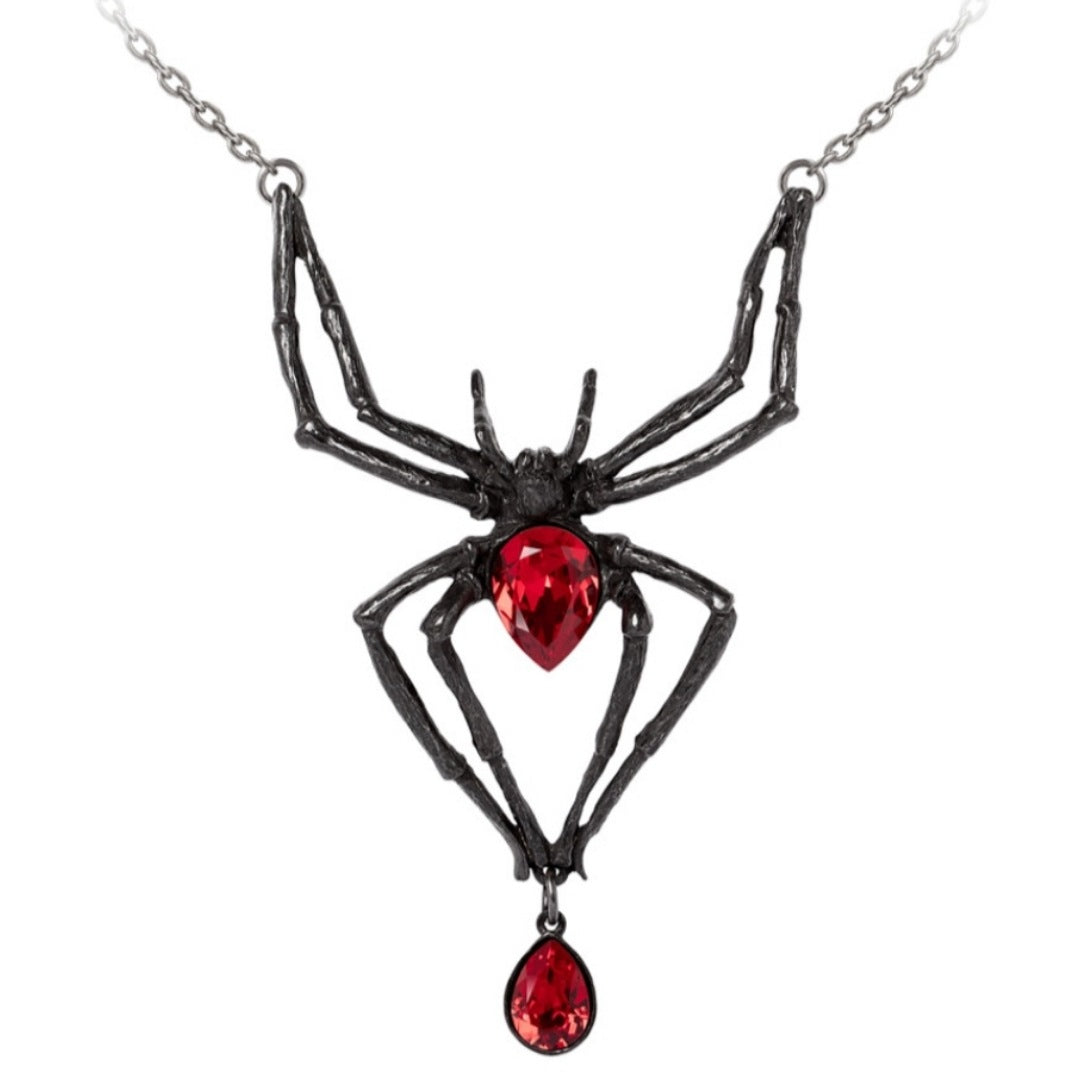 Black Widow Necklace | Black With Red Austrian Crystals - Alchemy Gothic - Necklaces