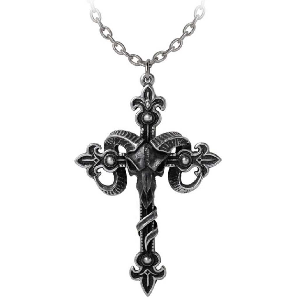 Cross Of Baphomet Necklace | Antiqued Pewter - Alchemy Gothic - Necklaces