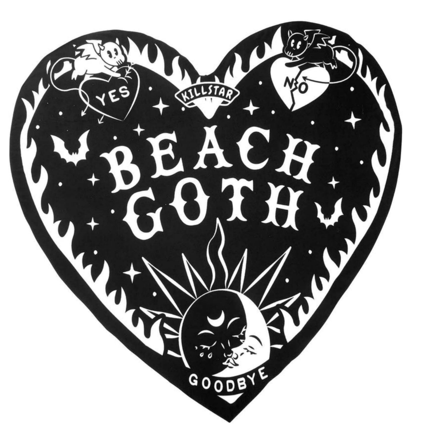 Beach Goth Heart Shaped Beach Towel | Black White Ouija Design - Killstar - Towels