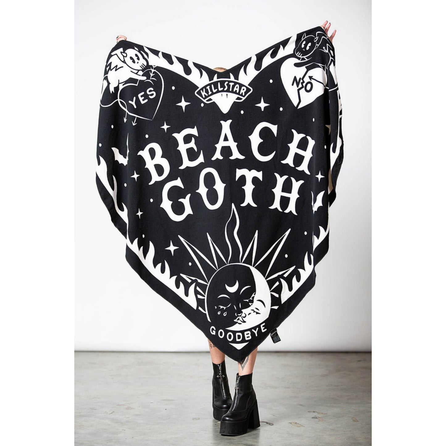 Beach Goth Heart Shaped Beach Towel | Black White Ouija Design - Killstar - Towels
