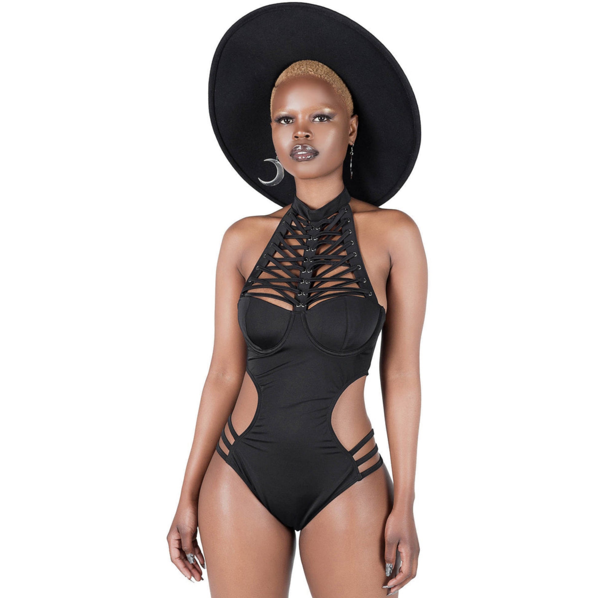 Imogen One Piece Swimsuit | Black Fitted Cut-Outs Strappy - Killstar - Swimwear