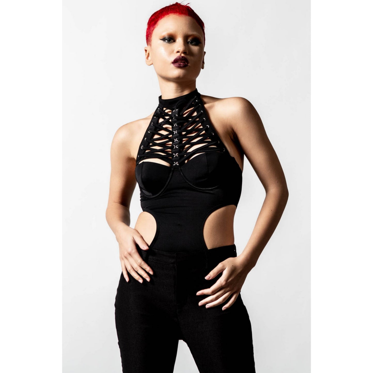 Imogen One Piece Swimsuit | Black Fitted Cut-Outs Strappy - Killstar - Swimwear