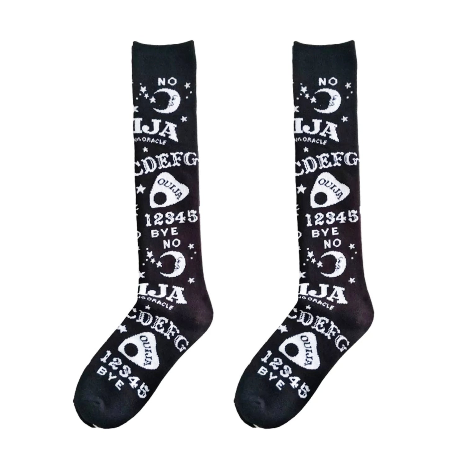 Gothic Knee High Socks | Witchy Black Ouija Allover Print Soft Cotton - A Gothic Universe - Socks
