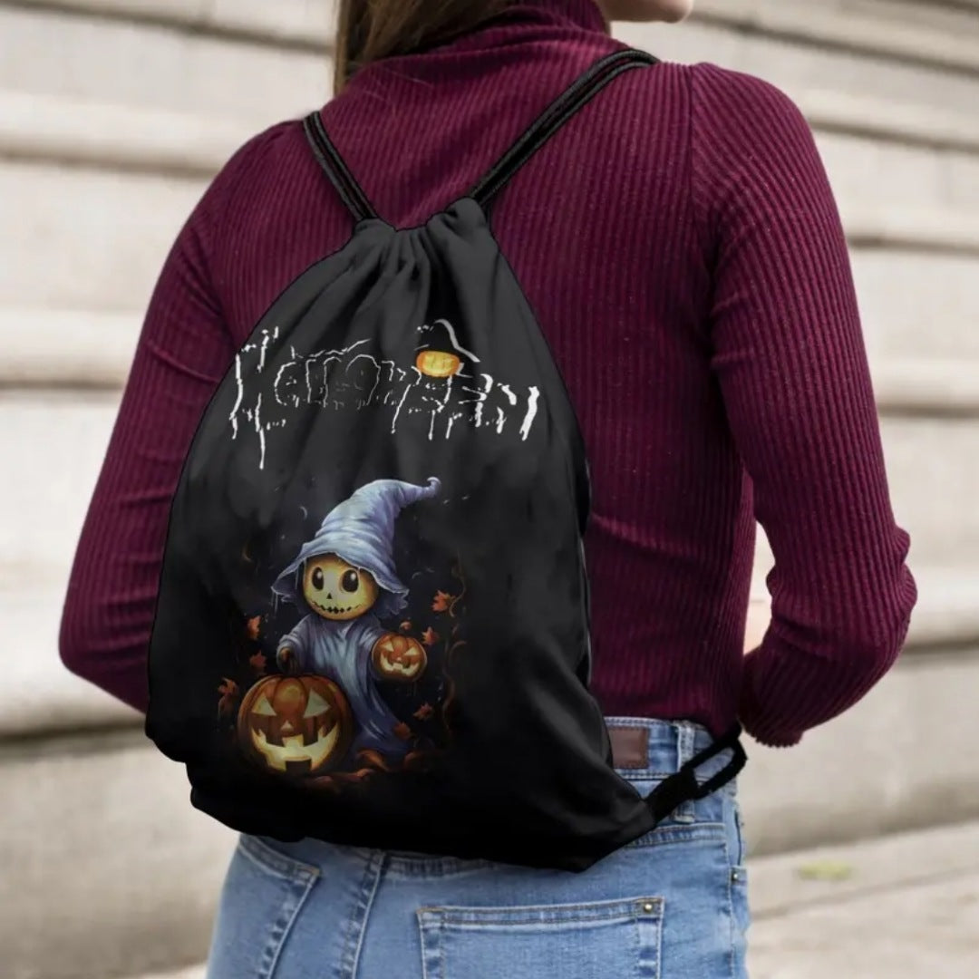 Draw String Backpack | High Quality Black 16"x13½" | Halloween Theme Graphic - A Gothic Universe - Backpacks