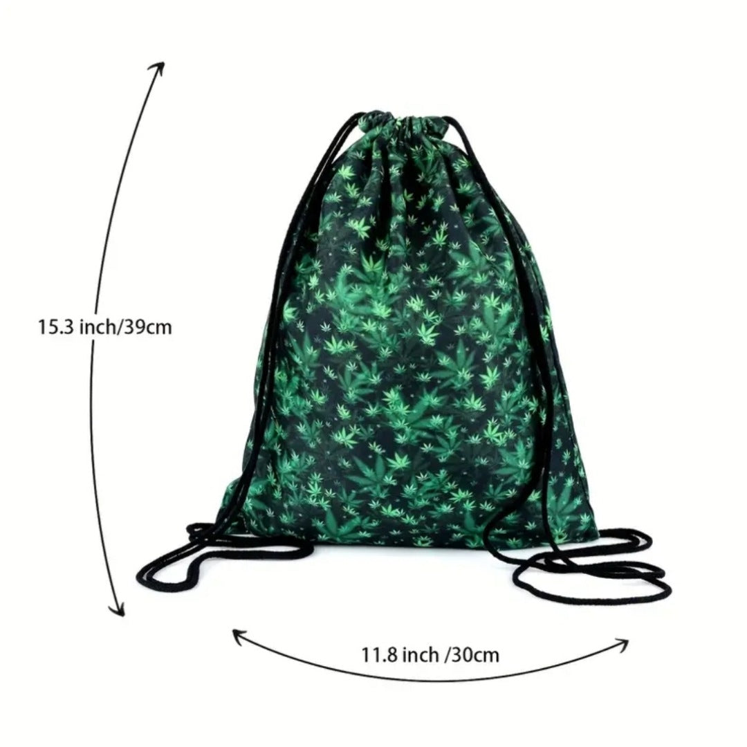 Draw String Backpack | High Quality Black Green | 420 Theme Graphic - A Gothic Universe - Backpacks