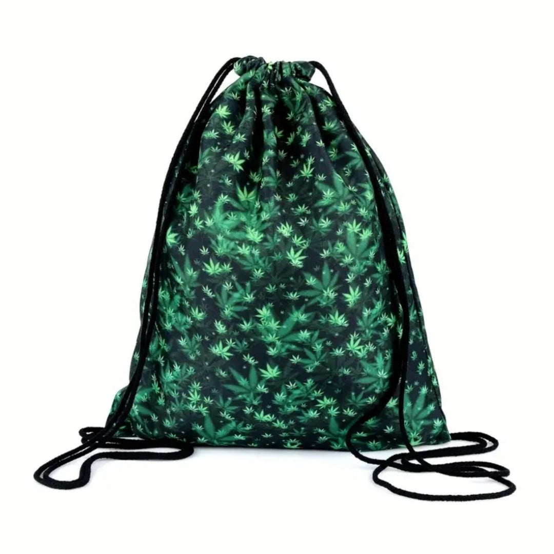 Draw String Backpack | High Quality Black Green | 420 Theme Graphic - A Gothic Universe - Backpacks