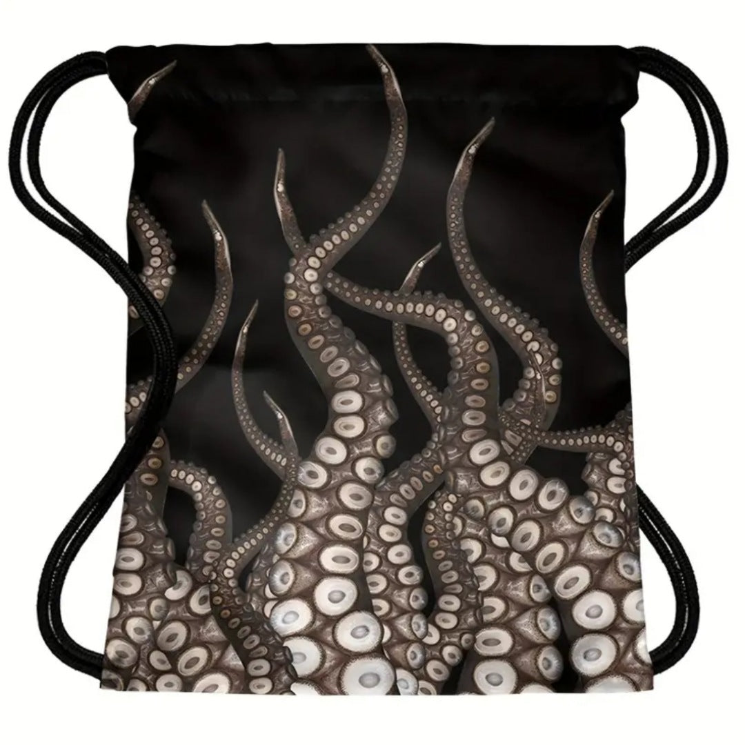 Draw String Backpack | High Quality Black | Octopus Theme Graphic - A Gothic Universe - Backpacks