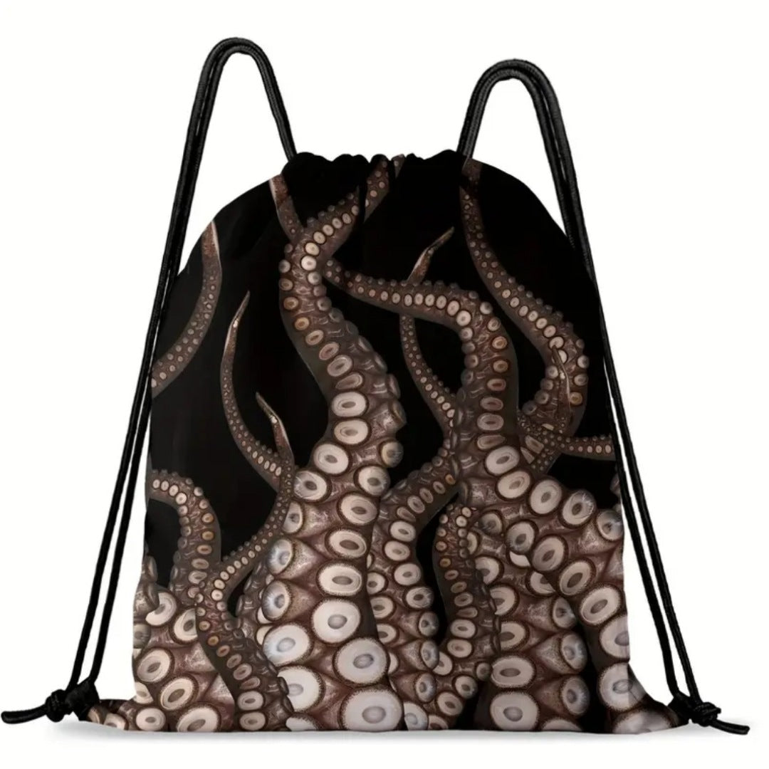 Draw String Backpack | High Quality Black | Octopus Theme Graphic - A Gothic Universe - Backpacks