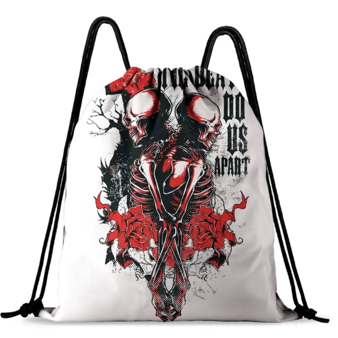 Draw String Backpack | High Quality Black | Gothic Love Theme Graphic - A Gothic Universe - Backpacks