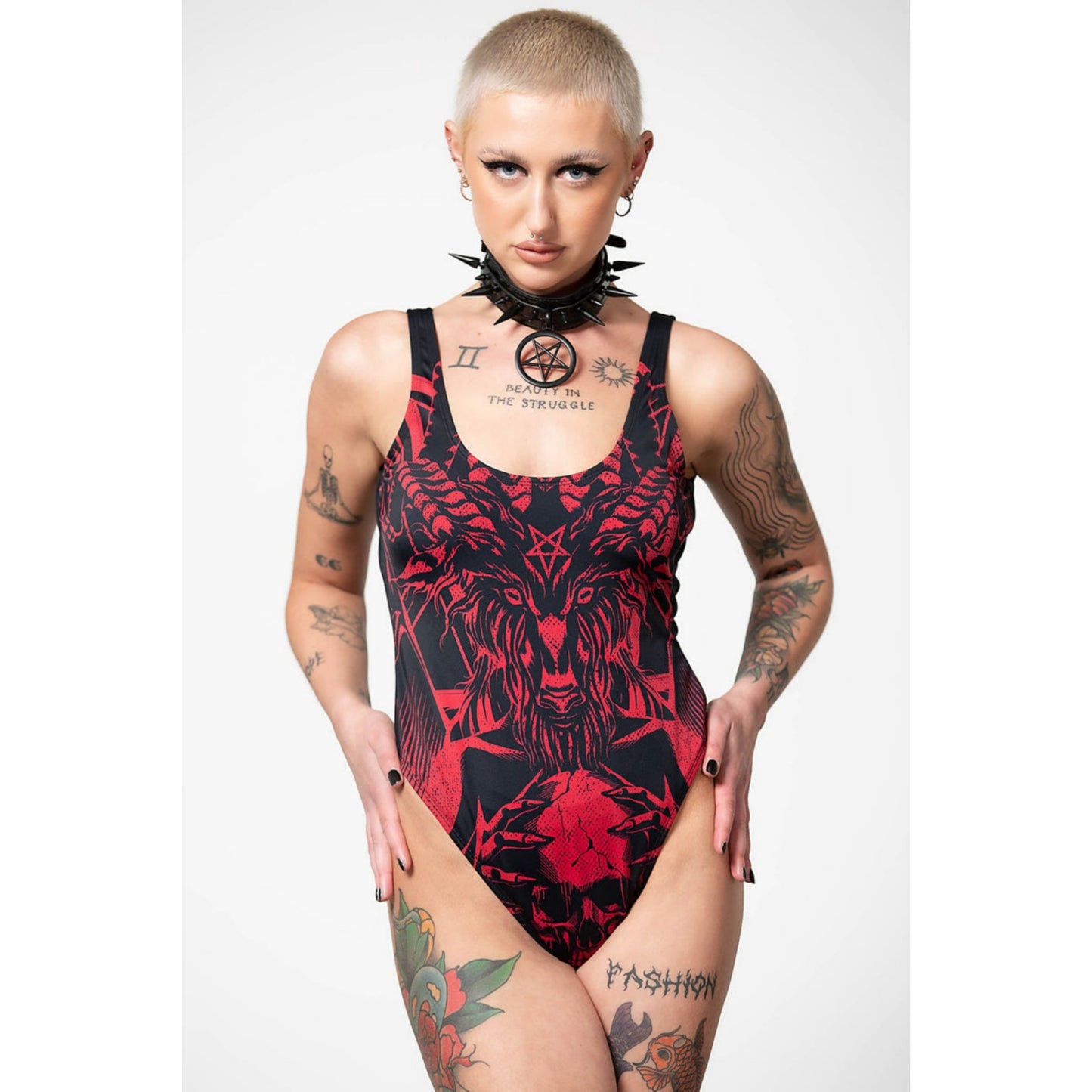 Beach Beast 2-Piece Swimsuit | Black With Red Statement Graphics - Killstar - Swimwear